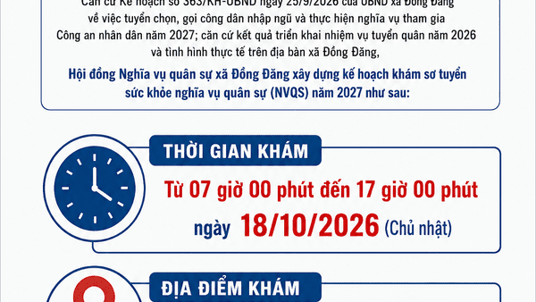 THÔNG BÁO KHÁM SƠ TUYỂN SỨC KHỎE NGHĨA VỤ QUÂN SỰ NĂM 2027